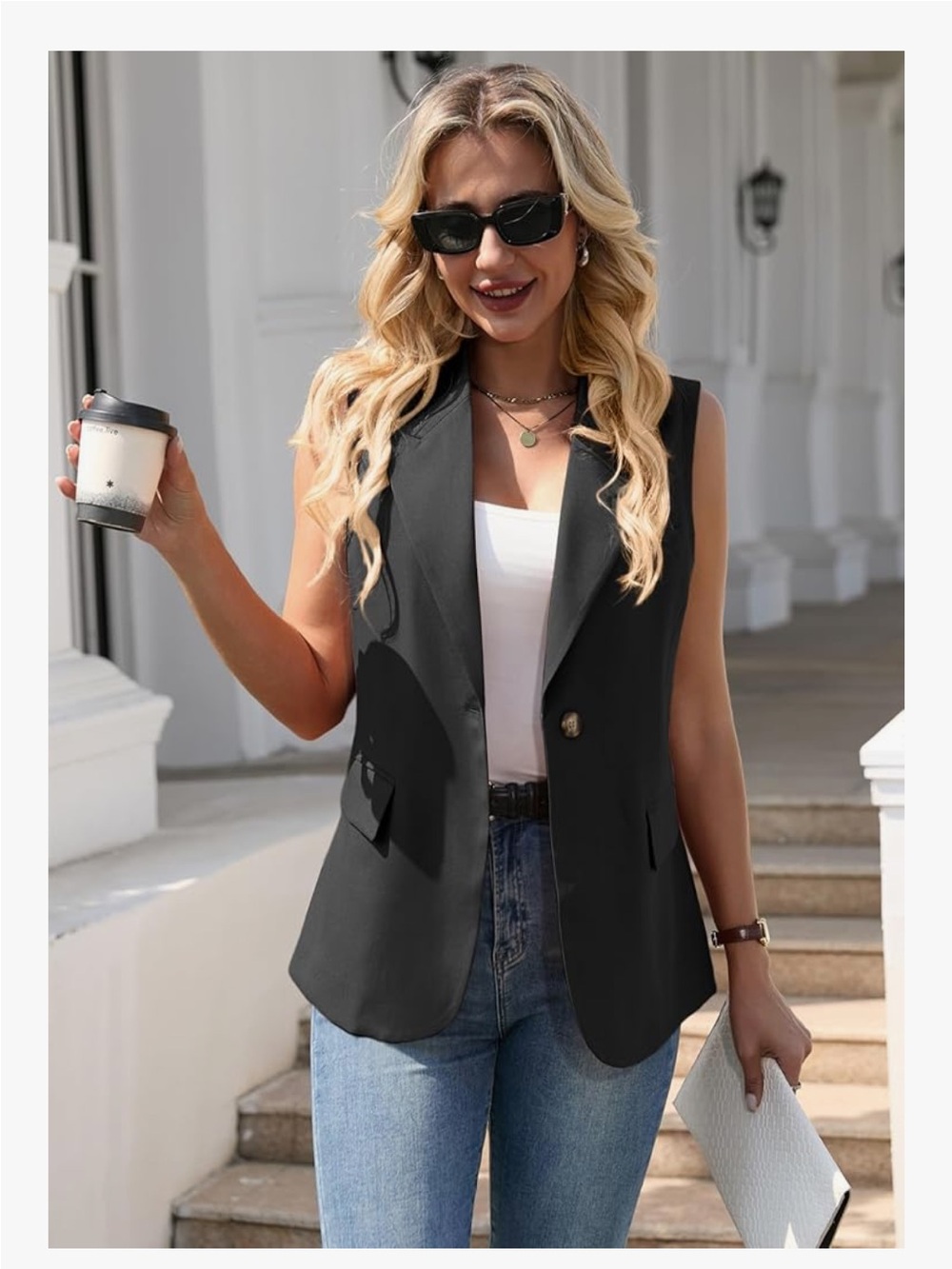 Woman’s Black Sleeveless Blazer Vest